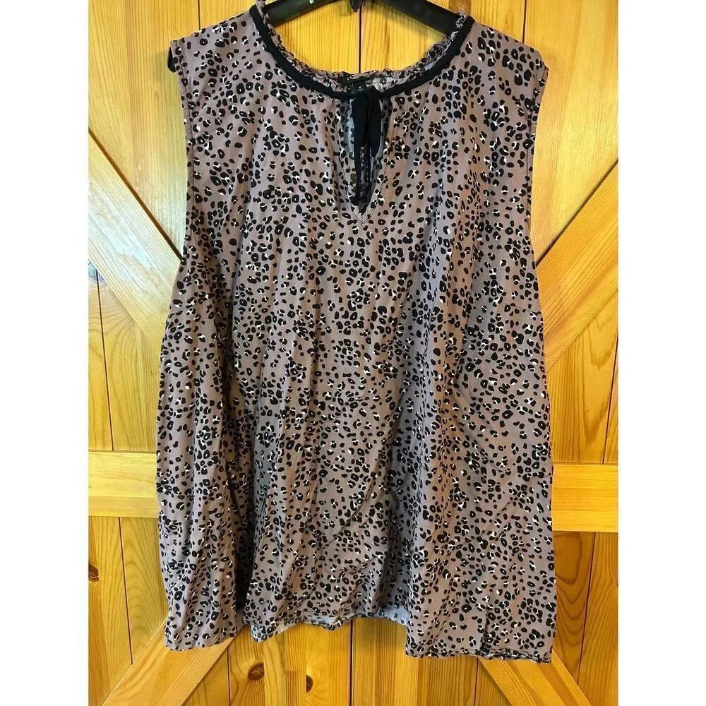 Torrid Brown Black Animal Print Sleeveless Tunic Tie Closure Size 6X (8992)